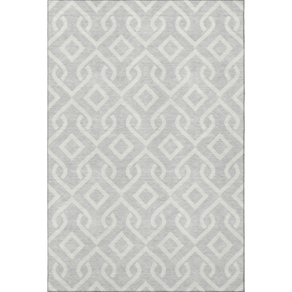 HomeRoots 9' X 12' Stylish Silver & Ivory Geometric Area Rug - Durable, Washable, UV-Protected for High Traffic Spaces 652586