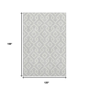 HomeRoots 10' X 14' Silver & Ivory Geometric Area Rug - Durable, Washable, UV-Protected for Modern Spaces 652587
