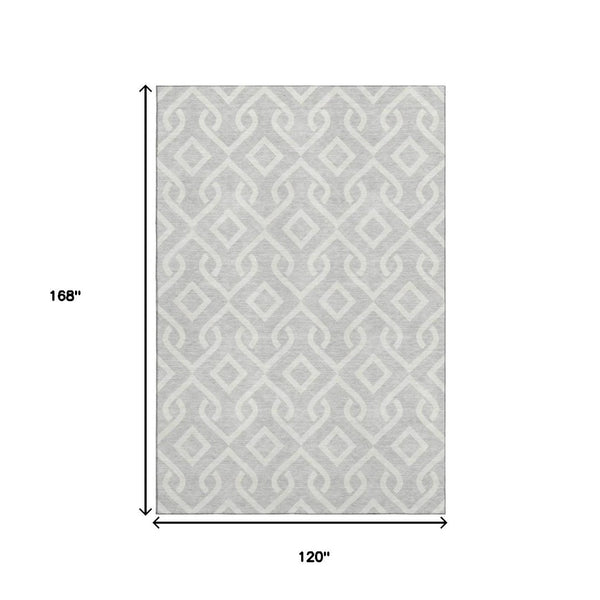 HomeRoots 10' X 14' Silver & Ivory Geometric Area Rug - Durable, Washable, UV-Protected for Modern Spaces 652587