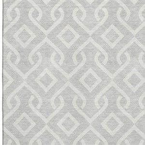 HomeRoots 10' X 14' Silver & Ivory Geometric Area Rug - Durable, Washable, UV-Protected for Modern Spaces 652587