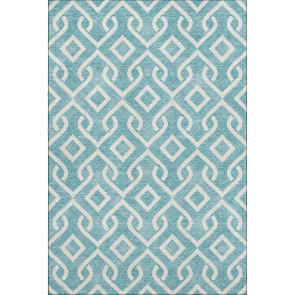 HomeRoots 5' X 8' Teal and Ivory Geometric Area Rug - Stylish, Washable, Stain-Resistant with UV Protection 652589
