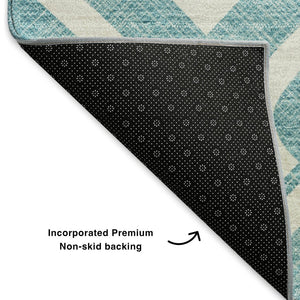 HomeRoots 5' X 8' Teal and Ivory Geometric Area Rug - Stylish, Washable, Stain-Resistant with UV Protection 652589
