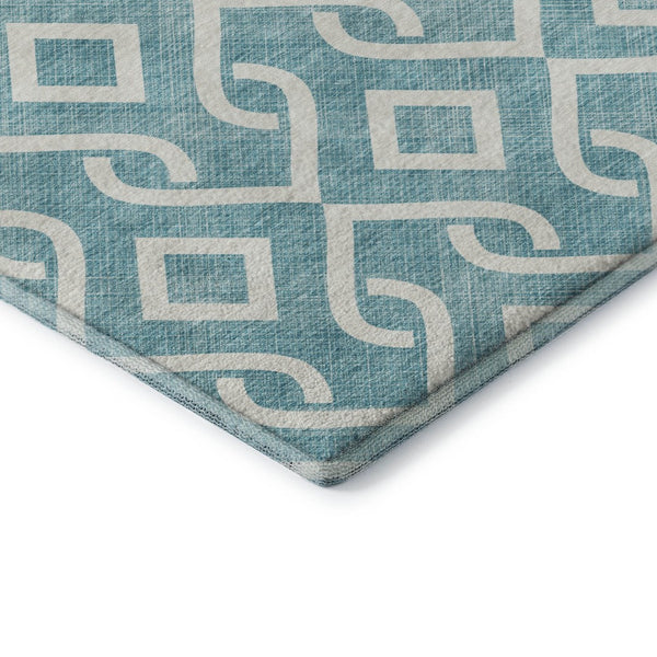 HomeRoots 5' X 8' Teal and Ivory Geometric Area Rug - Stylish, Washable, Stain-Resistant with UV Protection 652589
