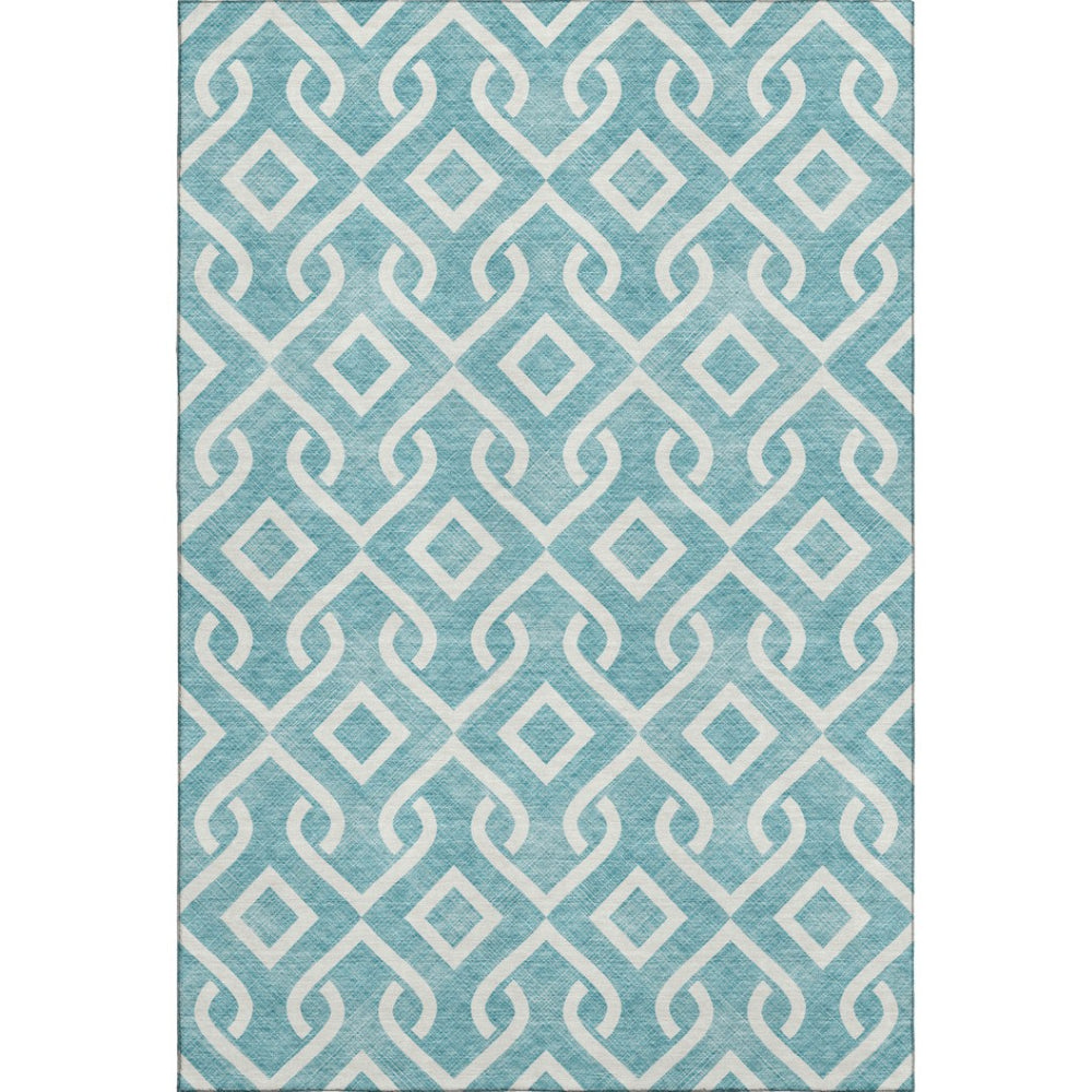 HomeRoots 8' X 10' Teal And Ivory Geometric Area Rug - Durable, Stain Resistant, UV Protected, Machine Washable! 652591