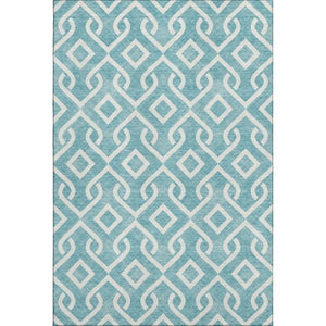 HomeRoots 9' X 12' Teal And Ivory Geometric Area Rug - Washable, UV-Protected, Stain-Resistant & Stylish! 652592