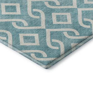 HomeRoots 9' X 12' Teal And Ivory Geometric Area Rug - Washable, UV-Protected, Stain-Resistant & Stylish! 652592