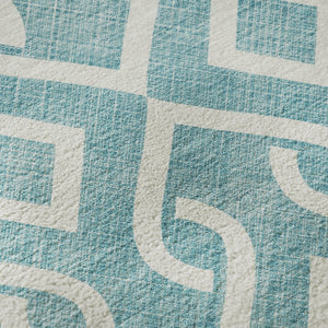 HomeRoots 9' X 12' Teal And Ivory Geometric Area Rug - Washable, UV-Protected, Stain-Resistant & Stylish! 652592
