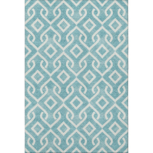 HomeRoots 10' X 14' Teal and Ivory Geometric Washable Area Rug - Durable, Stain-Resistant, UV Protected Decor! 652593
