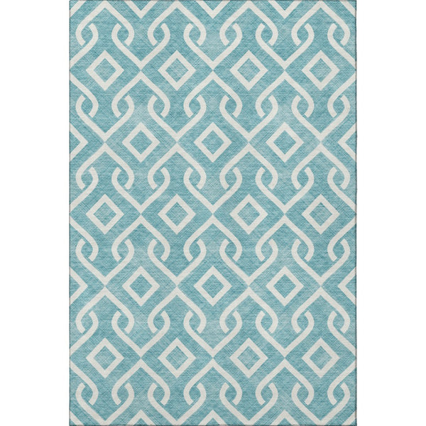HomeRoots 10' X 14' Teal and Ivory Geometric Washable Area Rug - Durable, Stain-Resistant, UV Protected Decor! 652593