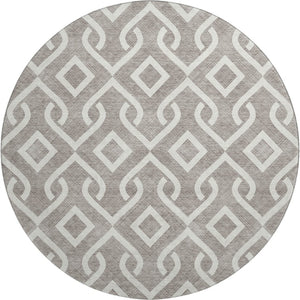HomeRoots 8' Taupe and Ivory Geometric Round Washable Rug with UV Protection for Stylish, Durable Living Spaces 652596