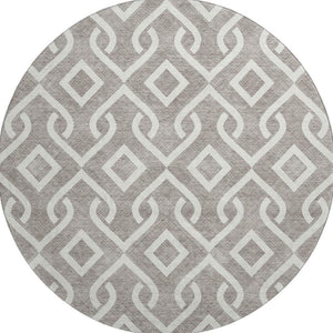 HomeRoots 8' Taupe and Ivory Geometric Round Washable Rug with UV Protection for Stylish, Durable Living Spaces 652596