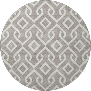 HomeRoots 8' Taupe and Ivory Geometric Round Washable Rug with UV Protection for Stylish, Durable Living Spaces 652596