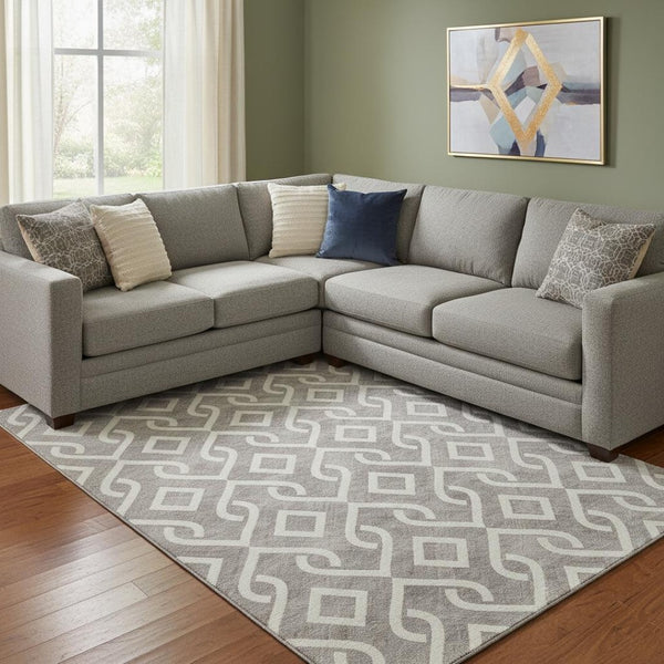 HomeRoots 8' X 10' Geometric Washable Area Rug in Taupe & Ivory – Durable, Stain-Resistant with UV Protection! 652597