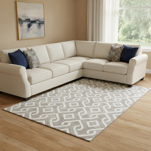 HomeRoots 9' X 12' Taupe & Ivory Geometric Area Rug - Stylish, Washable, UV-Protected for Busy Homes 652598