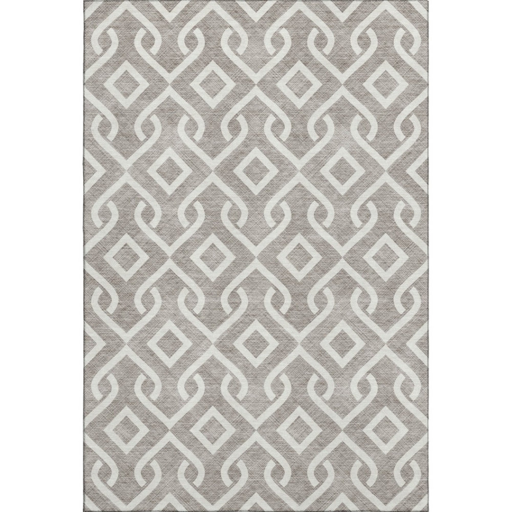 HomeRoots 9' X 12' Taupe & Ivory Geometric Area Rug - Stylish, Washable, UV-Protected for Busy Homes 652598