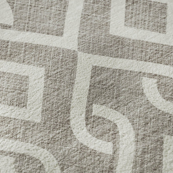HomeRoots 10' X 14' Taupe & Ivory Geometric Area Rug - Washable, UV-Protected, Durable, Modern Style for Homes 652599