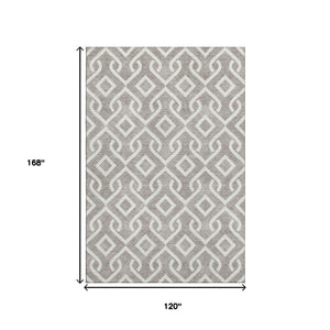 HomeRoots 10' X 14' Taupe & Ivory Geometric Area Rug - Washable, UV-Protected, Durable, Modern Style for Homes 652599