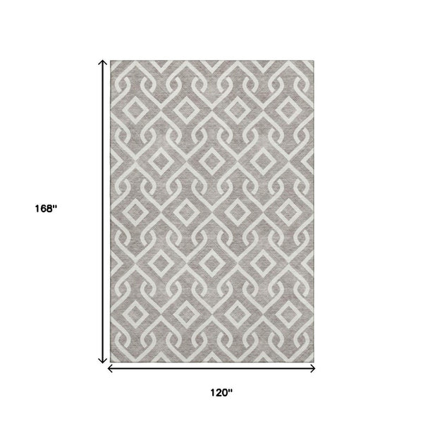 HomeRoots 10' X 14' Taupe & Ivory Geometric Area Rug - Washable, UV-Protected, Durable, Modern Style for Homes 652599