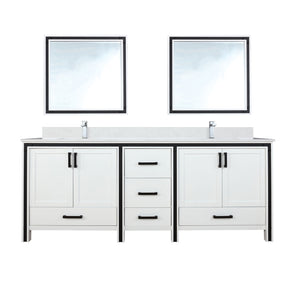 English Elm White Double Bath Vanity 84 in. W x 22 in. D with White Quartz Top, Chrome Faucet & Dual 34" Mirrors Durable B2731S01135