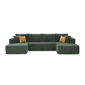 English Elm Full Corduroy Upholstered Double Chaise Sectional Lounge Ready No Tools Needed Dark Green B2748S00052