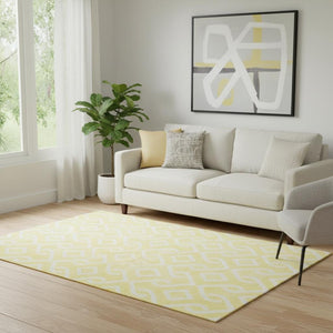 HomeRoots 5' X 8' Yellow and Ivory Geometric Area Rug - Durable, Washable, UV Protected for Family Homes 652601
