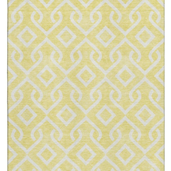 HomeRoots 5' X 8' Yellow and Ivory Geometric Area Rug - Durable, Washable, UV Protected for Family Homes 652601