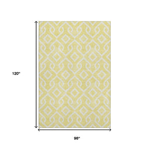 HomeRoots 8' X 10' Yellow & Ivory Geometric Area Rug - Washable, UV Protected, Durable for Homes with Kids & Pets 652603