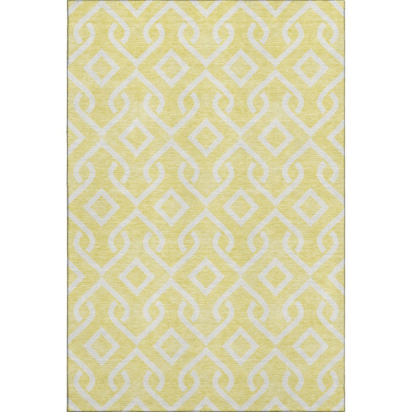 HomeRoots 8' X 10' Yellow & Ivory Geometric Area Rug - Washable, UV Protected, Durable for Homes with Kids & Pets 652603