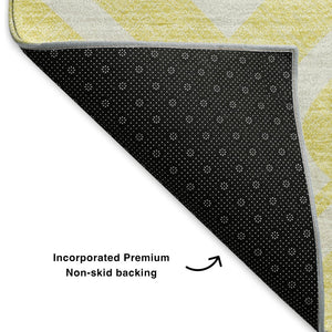 HomeRoots 8' X 10' Yellow & Ivory Geometric Area Rug - Washable, UV Protected, Durable for Homes with Kids & Pets 652603
