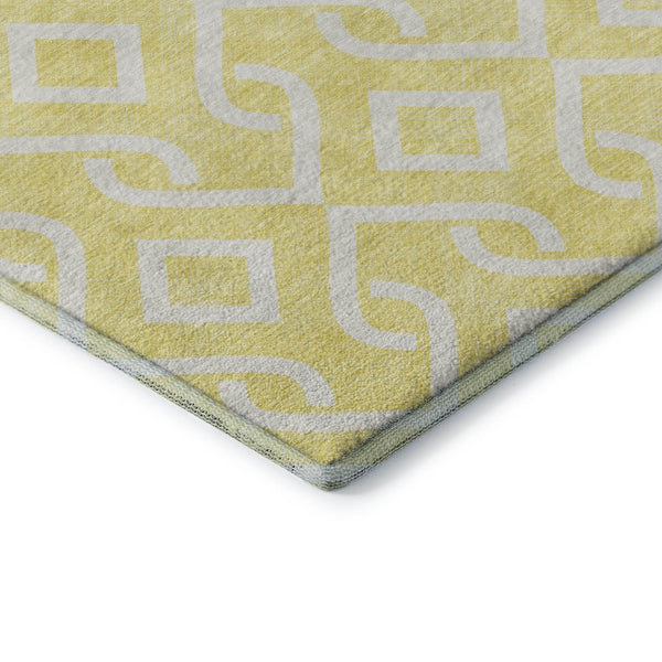 HomeRoots 8' X 10' Yellow & Ivory Geometric Area Rug - Washable, UV Protected, Durable for Homes with Kids & Pets 652603