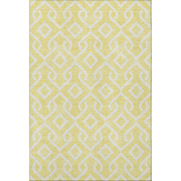 HomeRoots 8' X 10' Yellow & Ivory Geometric Area Rug - Washable, UV Protected, Durable for Homes with Kids & Pets 652603