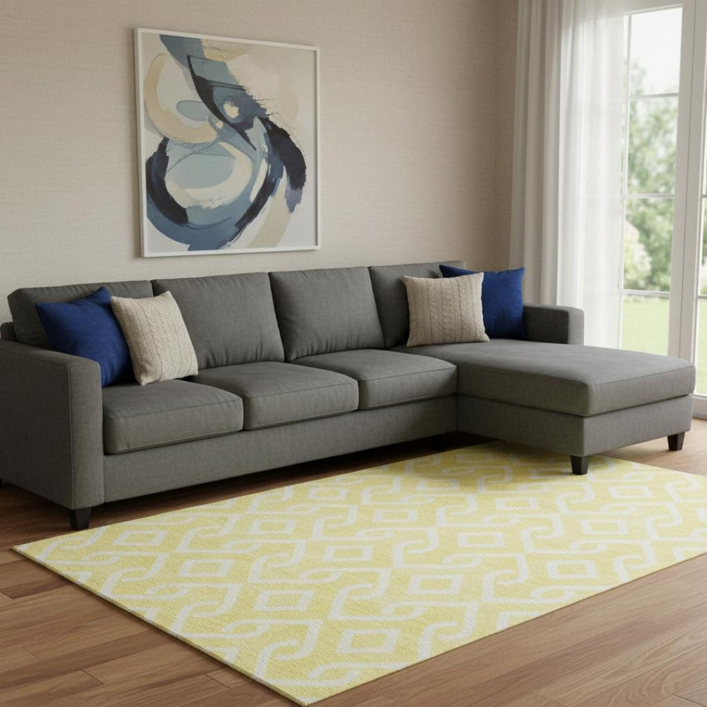 HomeRoots 9' X 12' Yellow Geometric Area Rug - Washable, UV-Protected, Stylish for Modern Homes & Durability 652604