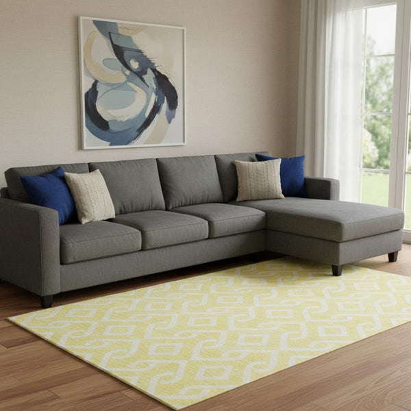 HomeRoots 9' X 12' Yellow Geometric Area Rug - Washable, UV-Protected, Stylish for Modern Homes & Durability 652604