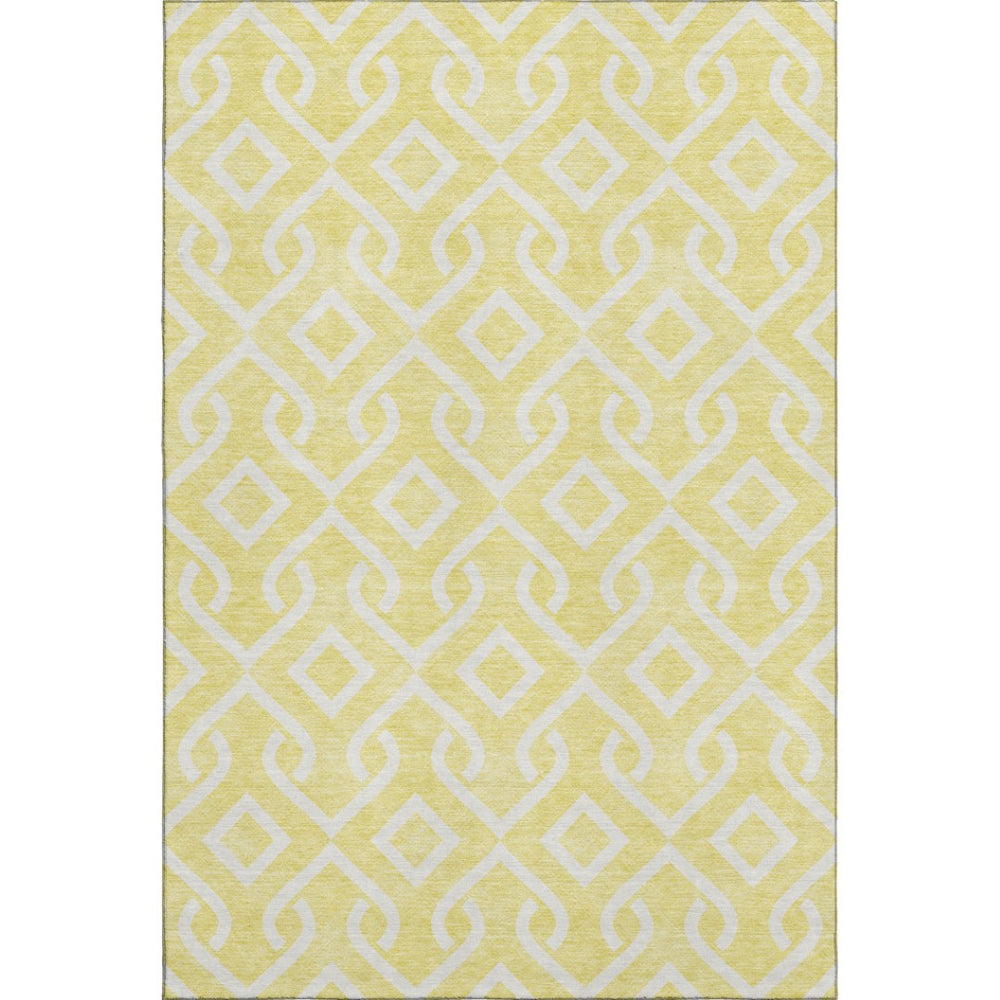 HomeRoots 9' X 12' Yellow Geometric Area Rug - Washable, UV-Protected, Stylish for Modern Homes & Durability 652604