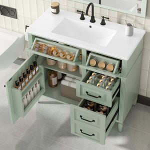 English Elm 36-Inch Modern Bathroom Vanity With Ceramic Sink, Adjustable Shelves, Flip Drawers & Metal Handles N725P350849F