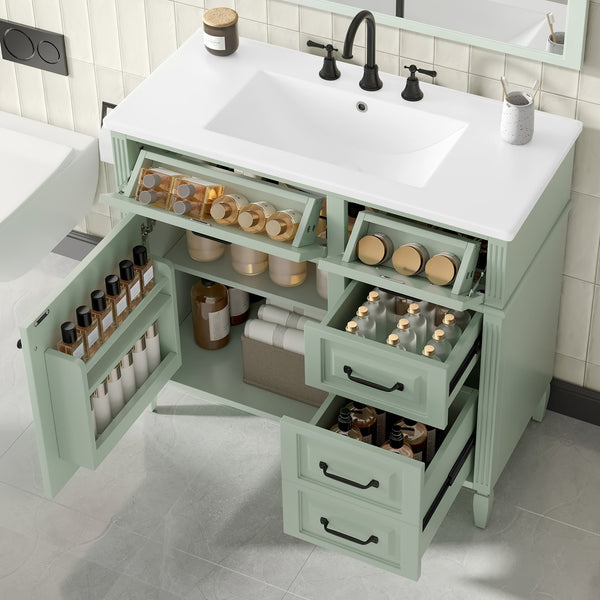 English Elm 36-Inch Modern Bathroom Vanity With Ceramic Sink, Adjustable Shelves, Flip Drawers & Metal Handles N725P350849F