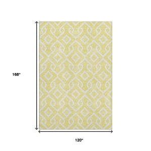 HomeRoots 10' X 14' Yellow Geometric Area Rug - Washable, UV-Protected, Stain-Resistant for Modern Homes 652605