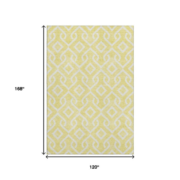 HomeRoots 10' X 14' Yellow Geometric Area Rug - Washable, UV-Protected, Stain-Resistant for Modern Homes 652605
