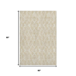 HomeRoots 5' X 8' Beige And Coffee Diamond Area Rug - Washable, UV Protected, Durable for High-Traffic Spaces 652607