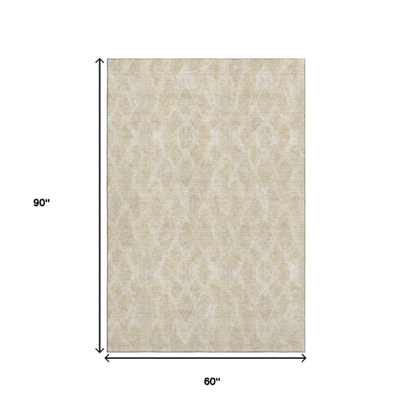 HomeRoots 5' X 8' Beige And Coffee Diamond Area Rug - Washable, UV Protected, Durable for High-Traffic Spaces 652607