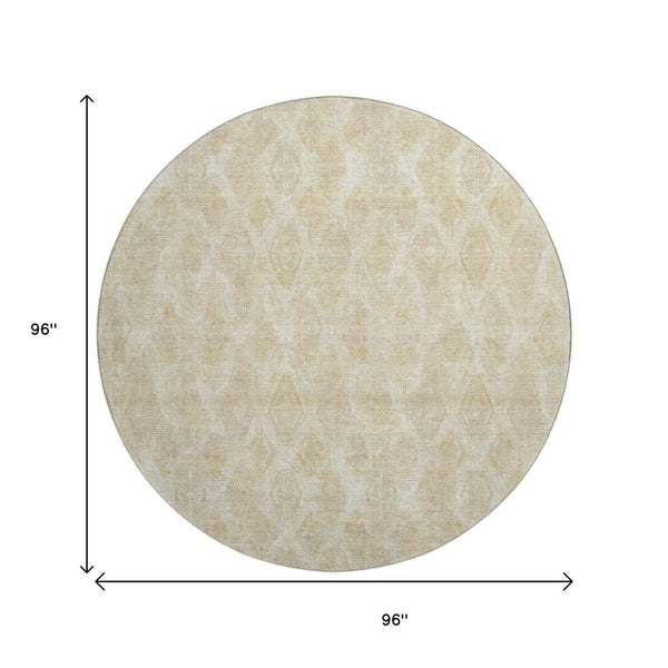 HomeRoots 8' Beige and Coffee Diamond Area Rug - Washable, UV-Protected, Perfect for High-Traffic Spaces! 652608