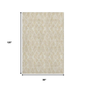 HomeRoots 8' X 10' Beige and Coffee Diamond Area Rug – Washable, Stain-Resistant, UV Protected for Family Homes 652609
