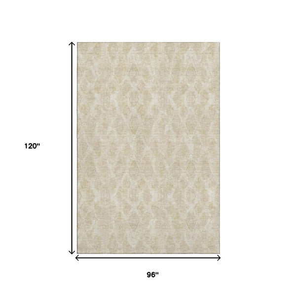 HomeRoots 8' X 10' Beige and Coffee Diamond Area Rug – Washable, Stain-Resistant, UV Protected for Family Homes 652609