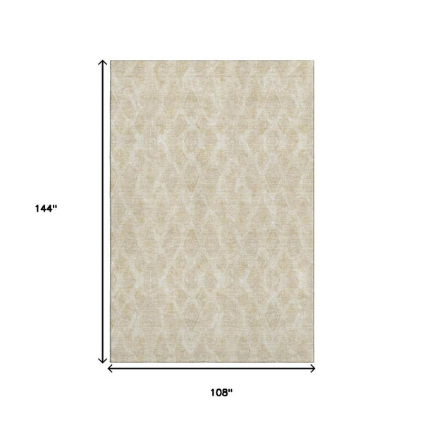 HomeRoots 9' X 12' Beige and Coffee Diamond Area Rug - Washable, UV Protected, Durable for Busy Homes 652610