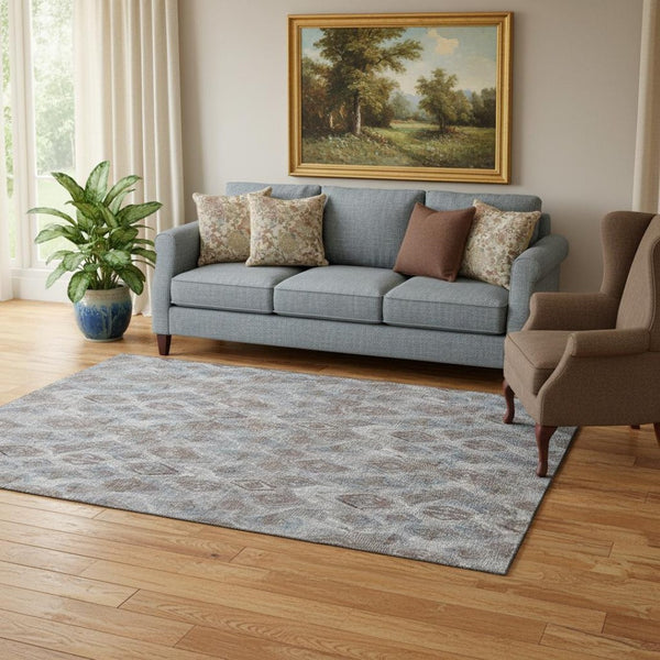 HomeRoots 5' X 8' Stylish Blue and Gray Diamond Area Rug – Durable, Stain Resistant, UV Protected for Homes 652613