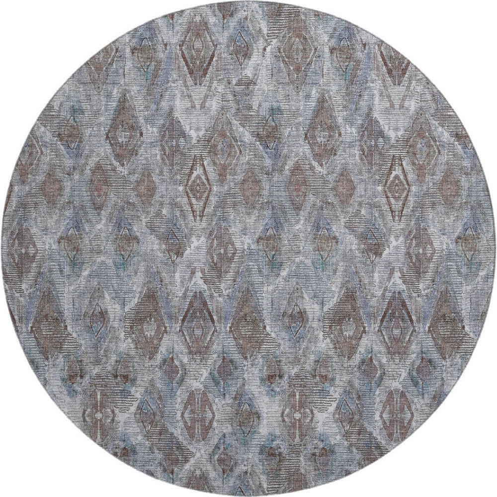 HomeRoots 8' Blue And Gray Diamond Washable Round Rug - Stain Resistant, UV Protected, Ideal for Homes & Patios 652614