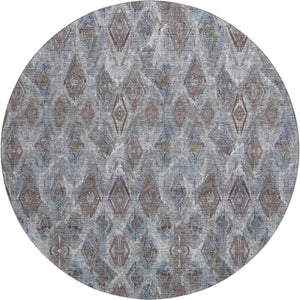 HomeRoots 8' Blue And Gray Diamond Washable Round Rug - Stain Resistant, UV Protected, Ideal for Homes & Patios 652614