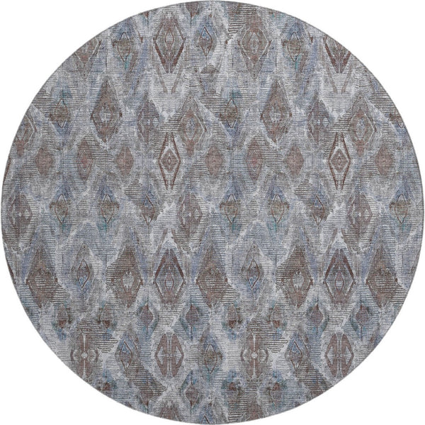HomeRoots 8' Blue And Gray Diamond Washable Round Rug - Stain Resistant, UV Protected, Ideal for Homes & Patios 652614