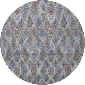 HomeRoots 8' Blue And Gray Diamond Washable Round Rug - Stain Resistant, UV Protected, Ideal for Homes & Patios 652614
