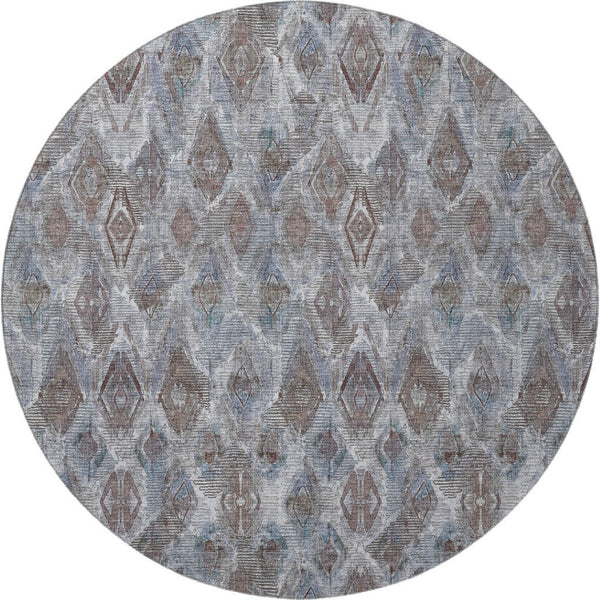 HomeRoots 8' Blue And Gray Diamond Washable Round Rug - Stain Resistant, UV Protected, Ideal for Homes & Patios 652614